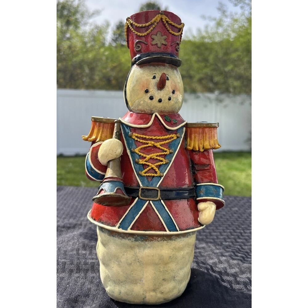 Snowman Figurine Dressed As a Toy Soldier Bugle Boy 11” Acrylic